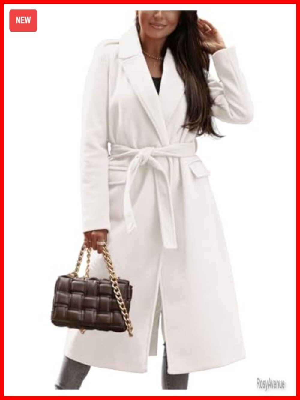 Womens Long Wool Blend Pea Coat Open Front Trench with Belt